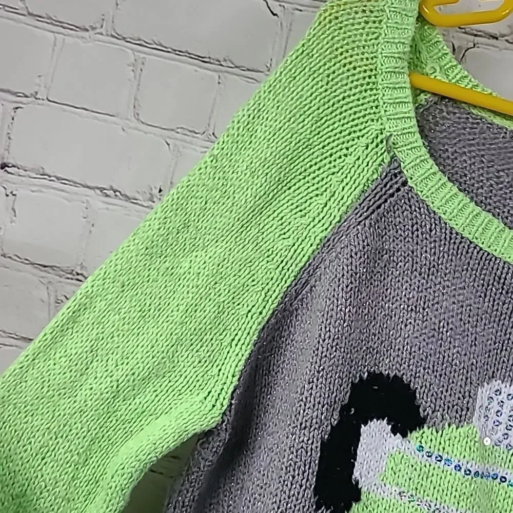 Justice Cute Winter Bear Sweater Girls 14 Pullover Neon Green/Gray Long Sleeves